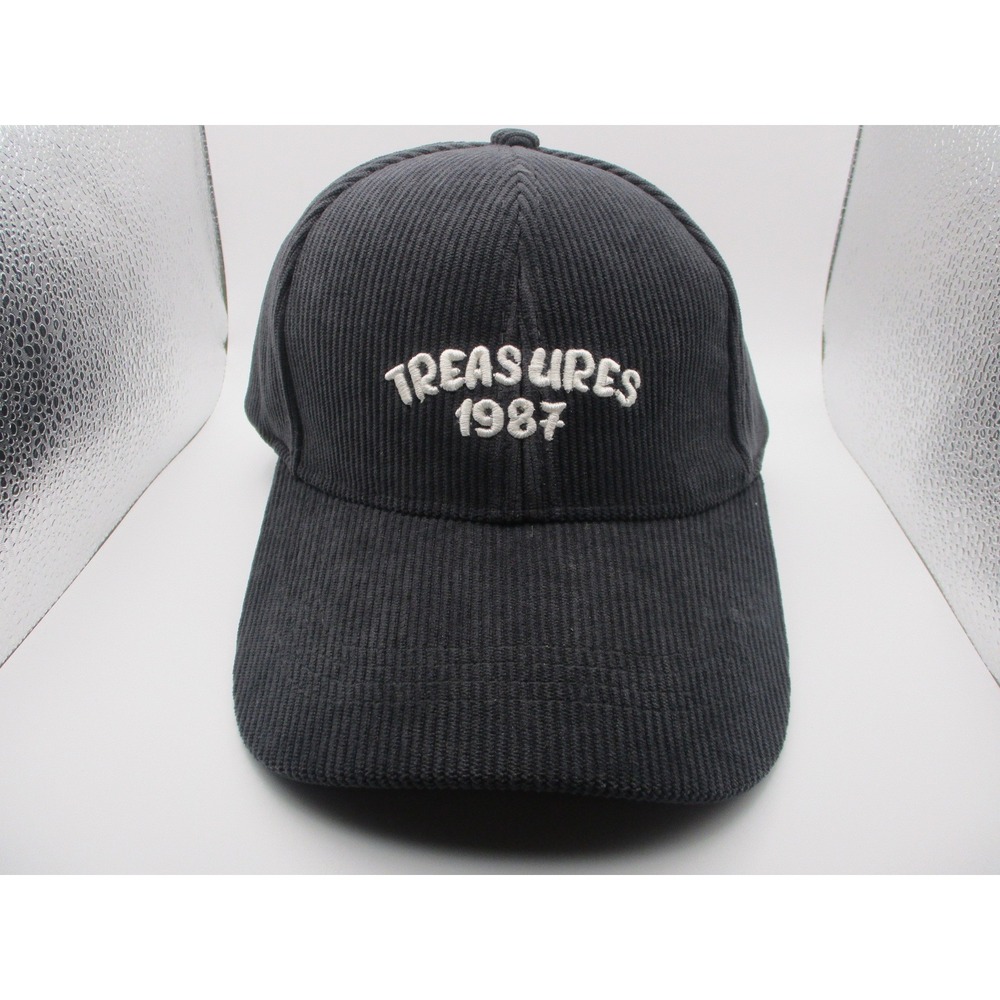 Treasures 1987 Corduroy Baseball Cap Hat Dark Grey Charcoal Vintage Style Retro